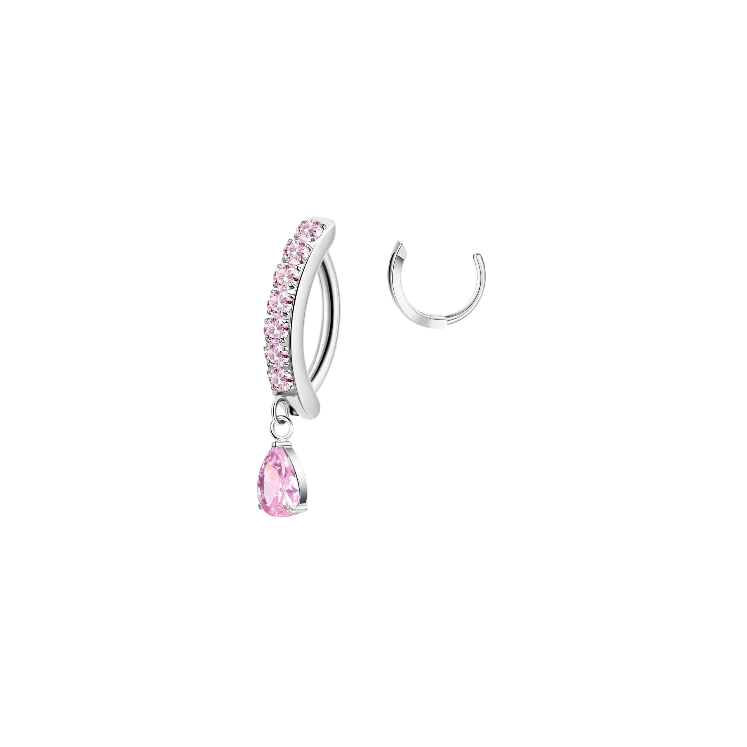 Masedy 14G G23 Titanium Clicker Belly Button Rings for Women Teardrop CZ Dangle Belly Button Rings Curved Reverse Barbell Navel Rings Hypoallergenic Belly Piercing Jewelry Pink