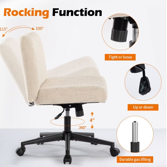 Armless Office Chair, Linen Wide Seat Home Office Chair, Cute Computer Chair With Swing Backrest
