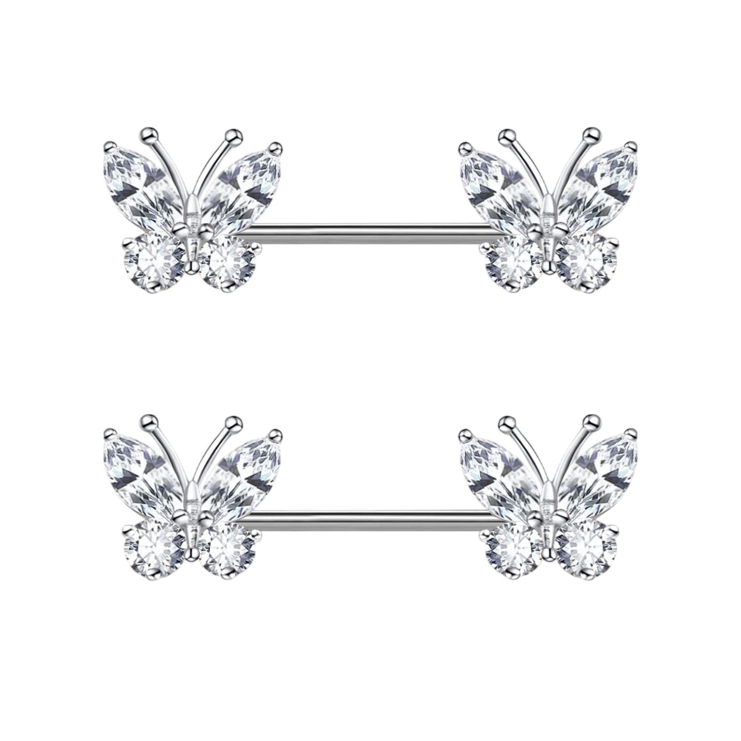 VERAMI 14G Stainless Steel CZ Butterfly Nipple Rings 316L Nipple Barbell Rings Body Piercing for Women Men