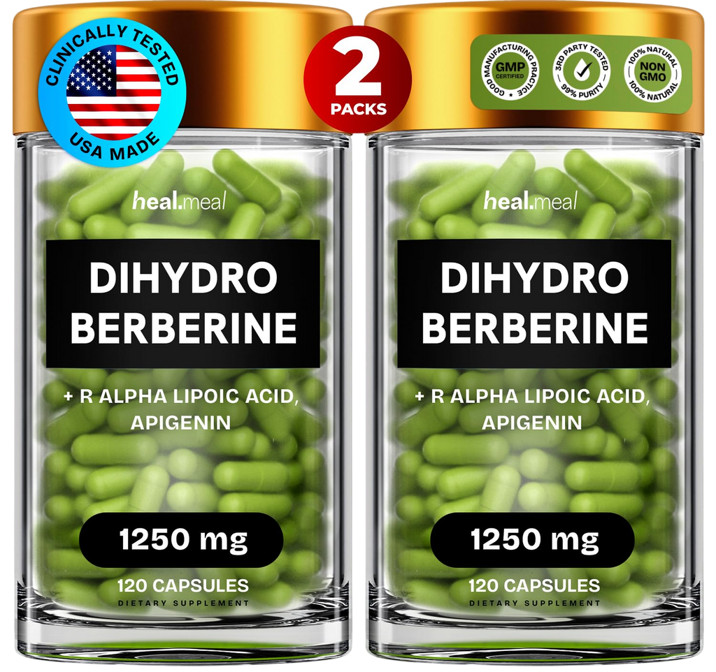 Healmeal 1250Mg Dihydroberberine Supplement Dehydro Berberine Supplement Super Berberine Supplement With Apigenin R Alpha Lipoic Acid Hydroberberine 240 Caps 2 Packs