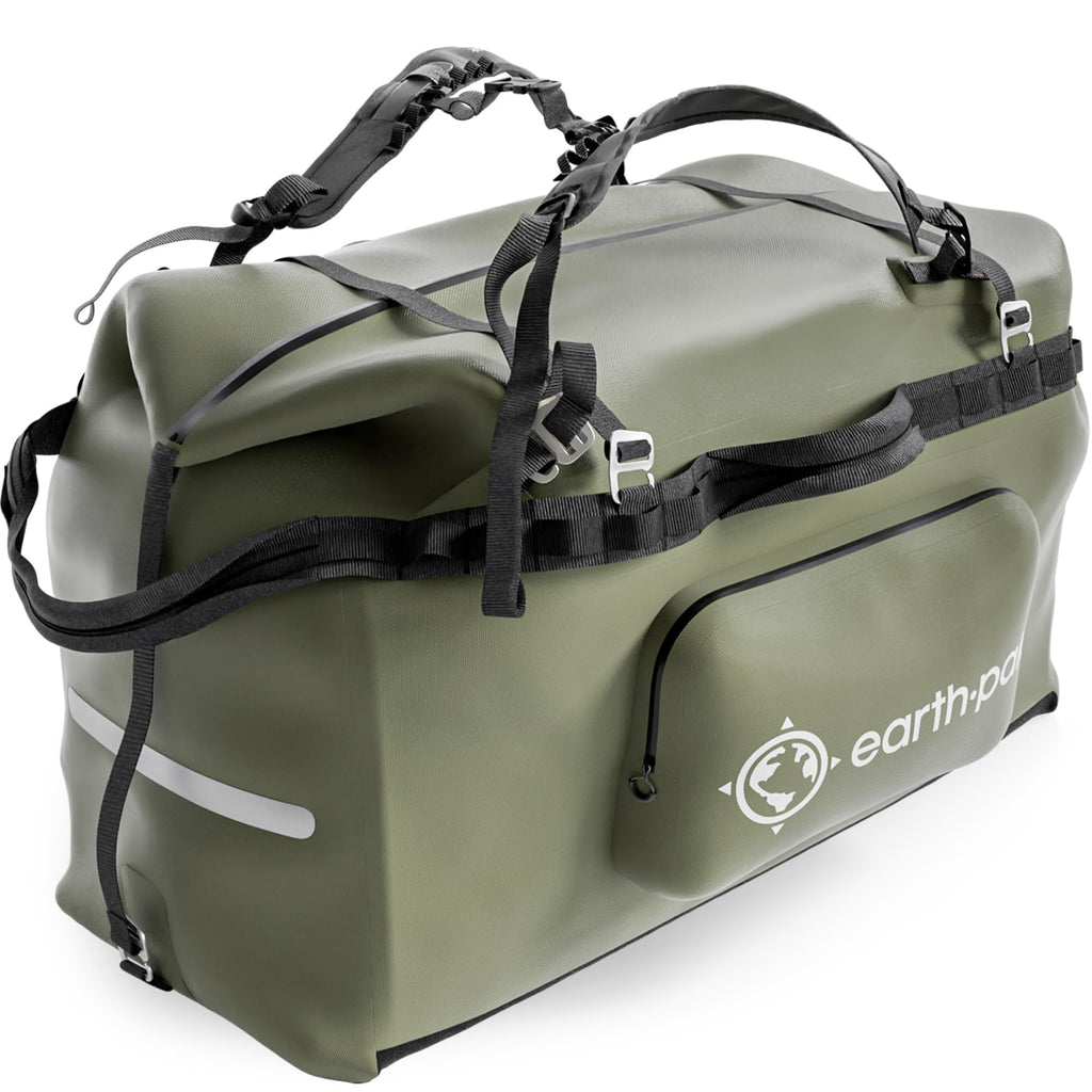 Earth Pak Waterproof Duffel Bag - Large Dry Bag 1680D TPU Waterproof Bags - Heavy Duty Camping Bag - Waterproof Duffle Bag 8x8 Popout Pocket- Boat Bag- Marine Dry Bags for Kayaking (Forest Green160L)