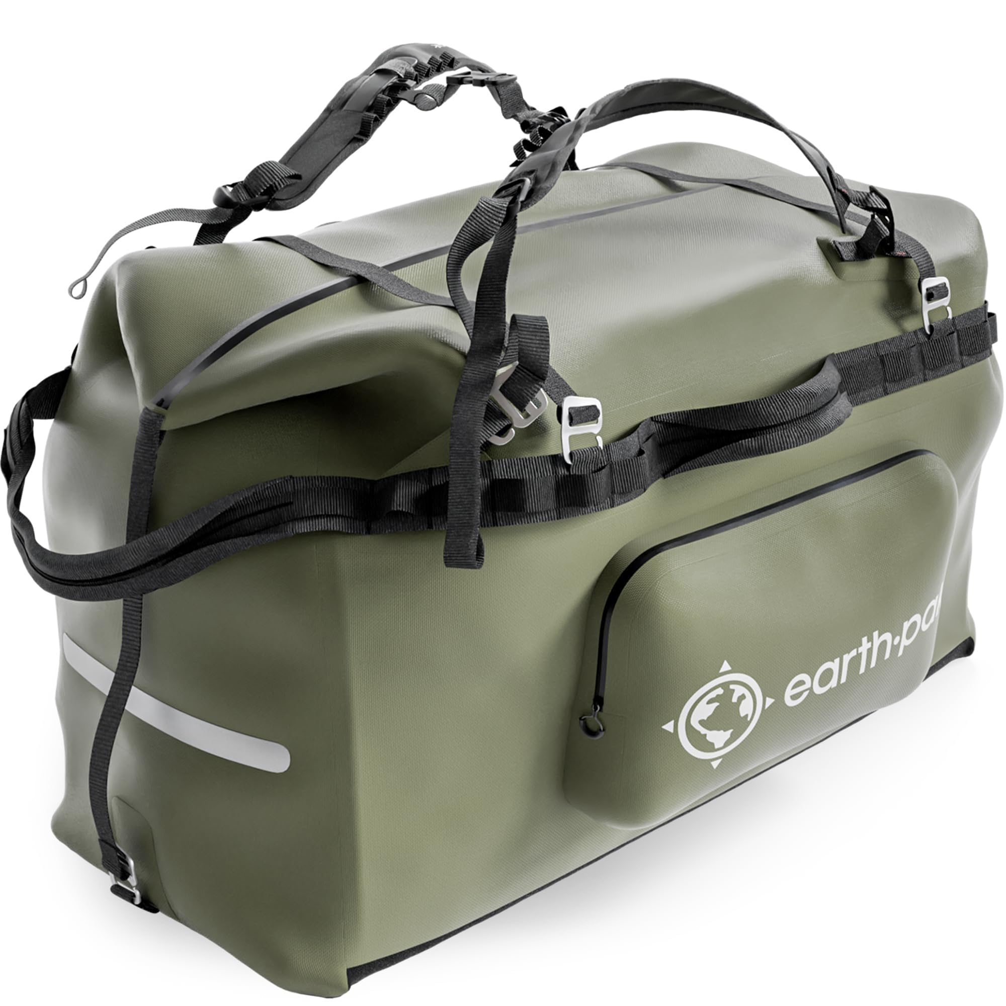 Earth Pak Waterproof Duffel Bag - Large Dry Bag 1680D TPU Waterproof Bags - Heavy Duty Camping Bag - Waterproof Duffle Bag 8x8 Popout Pocket- Boat Bag- Marine Dry Bags for Kayaking (Forest Green160L)