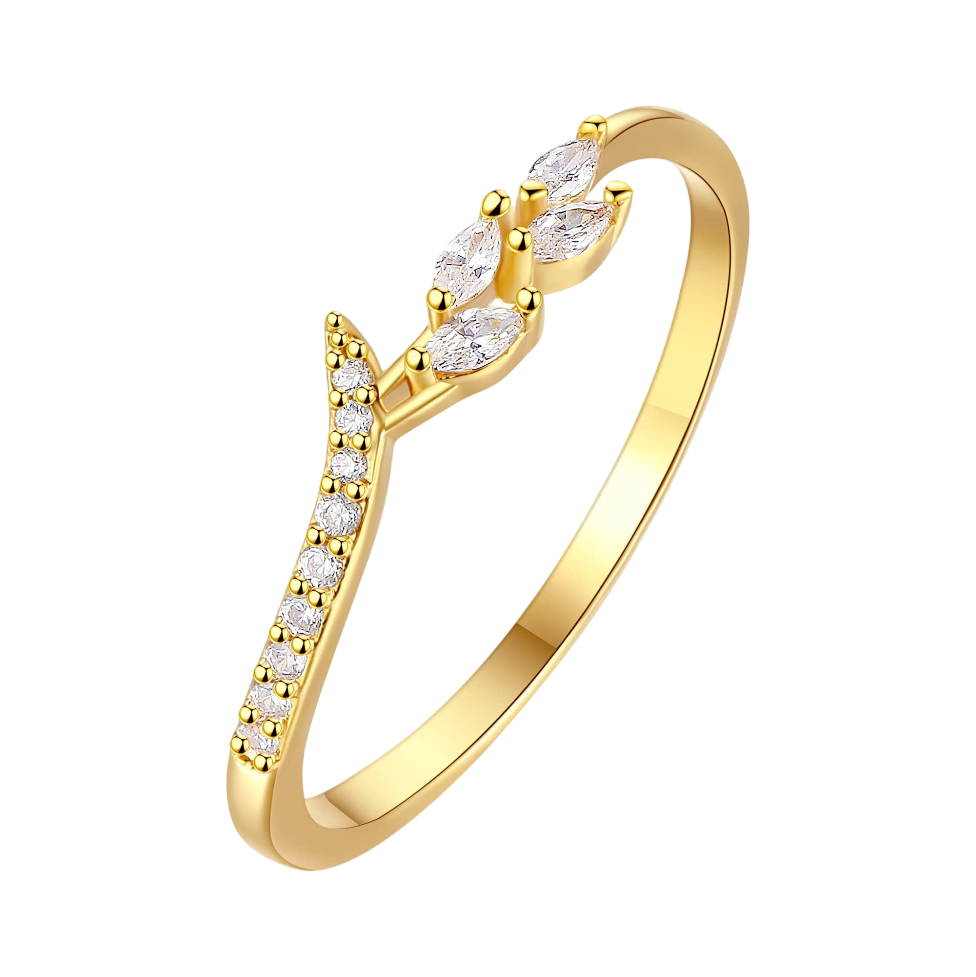 Gloquat 18K Gold Rings For Women Leaf Gold Plated Ring Vintage Cubic Zirconia Stackable Rings Wedding Band With Clear Cz Diamond Fake Engagement Ring Dainty Statement Eternity Rings Size 9