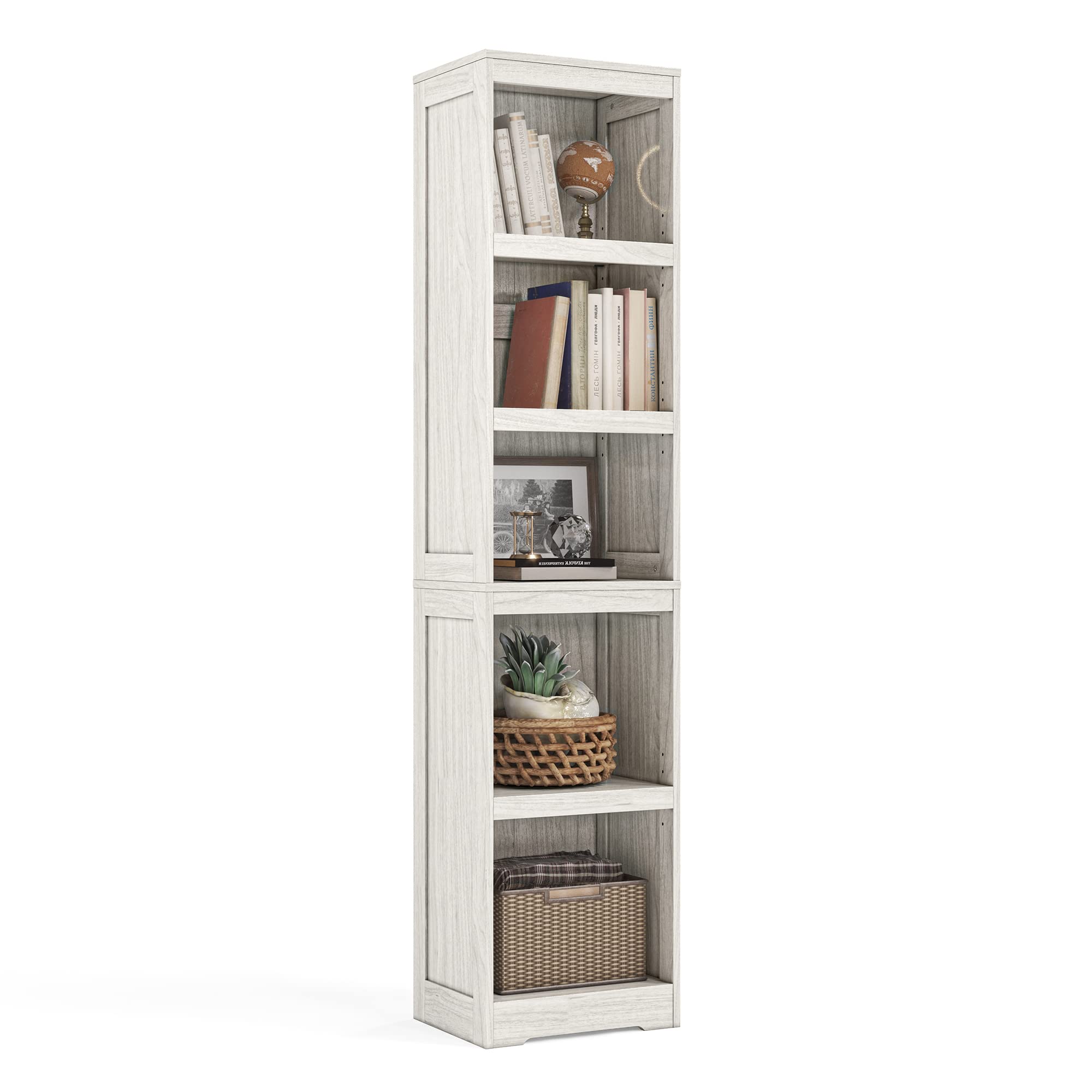 LINSY HOME 5-Shelf Bookcase Narrow Bookshelves Floor Standing Display Storage Shelves 68 in Tall Bookcase Home Decor Furniture for Home Office Living Room Bed Room - White Oak.