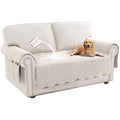 Turquoize Waterproof Loveseat Covers for Pets Dogs Sofa Couch Seat Covers with Side Pocket for 2 Cushion Couch Teddy Fleece Washable Dog Couch Cover Furniture Protector (Loveseat Natural White)
