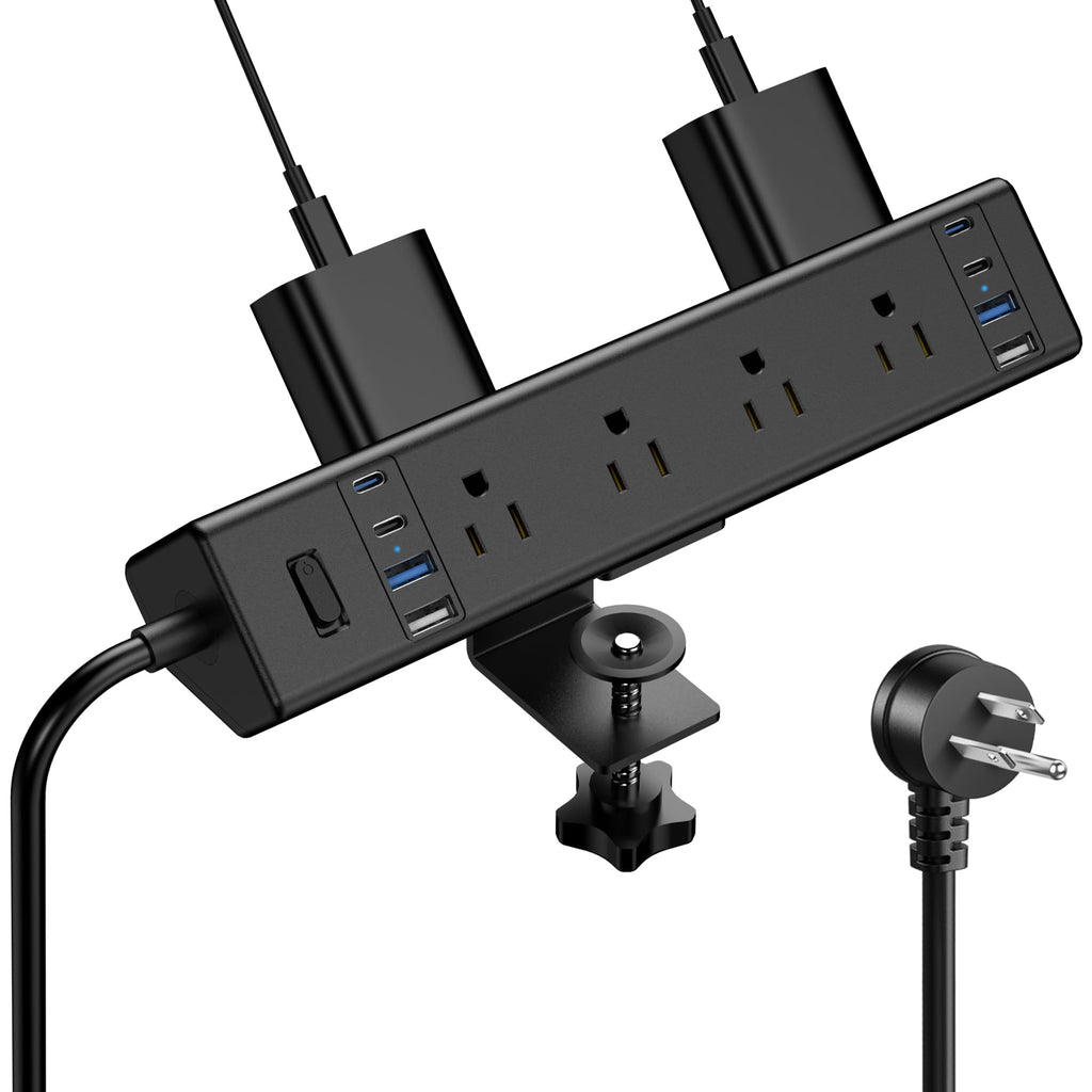 40W Fast Charging StationDesk Clamp Power Strip 20W USB C8 Outlets8 USB Ports4 USB C and 4 USB A Office Furniture Nightstand Edge Mount Surge Protector 14AWG Cord Fits 1.9" Tabletop Edge