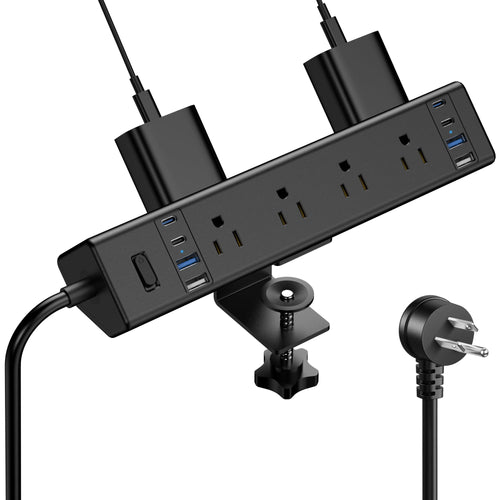 40W Fast Charging StationDesk Clamp Power Strip 20W USB C8 Outlets8 USB Ports4 USB C and 4 USB A Office Furniture Nightstand Edge Mount Surge Protector 14AWG Cord Fits 1.9" Tabletop Edge