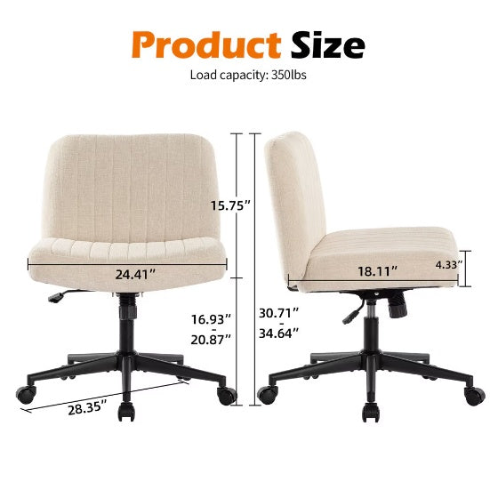 Armless Office Chair, Linen Wide Seat Home Office Chair, Cute Computer Chair With Swing Backrest