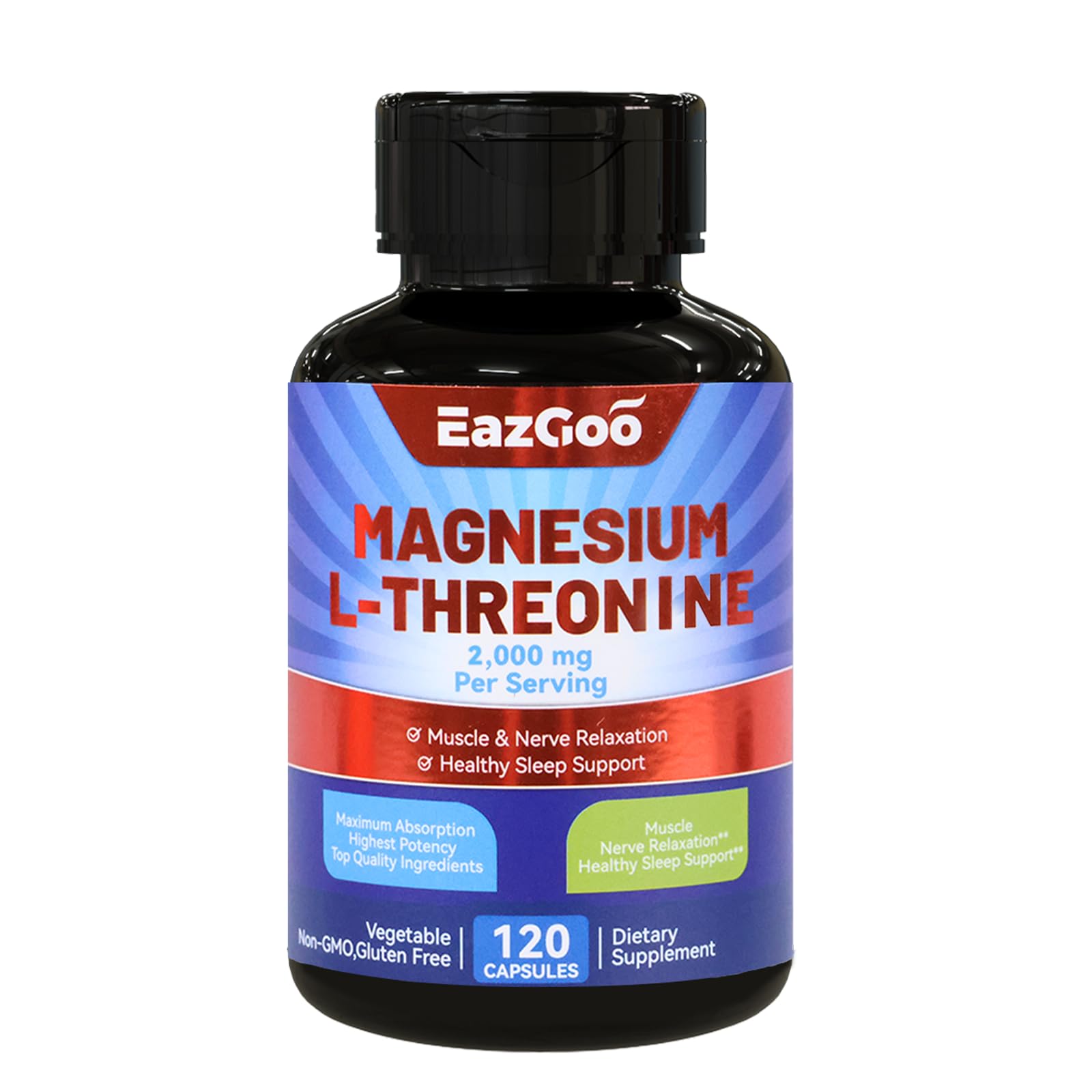 EAZGOO Magnesium L-Threonine Supplement Mineral Magnesium Supplement Magnesium L-Threonine 2000mg 120 Capsules