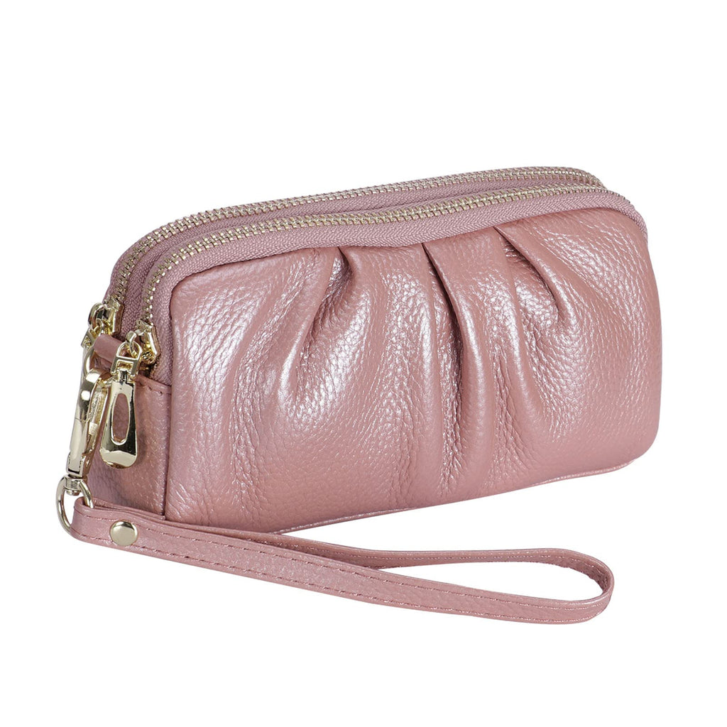 Wristlet Wallets for Women Genuine Leather Wristlet Purses Ladies Ruched Wristlet Clutch Wallet Purses