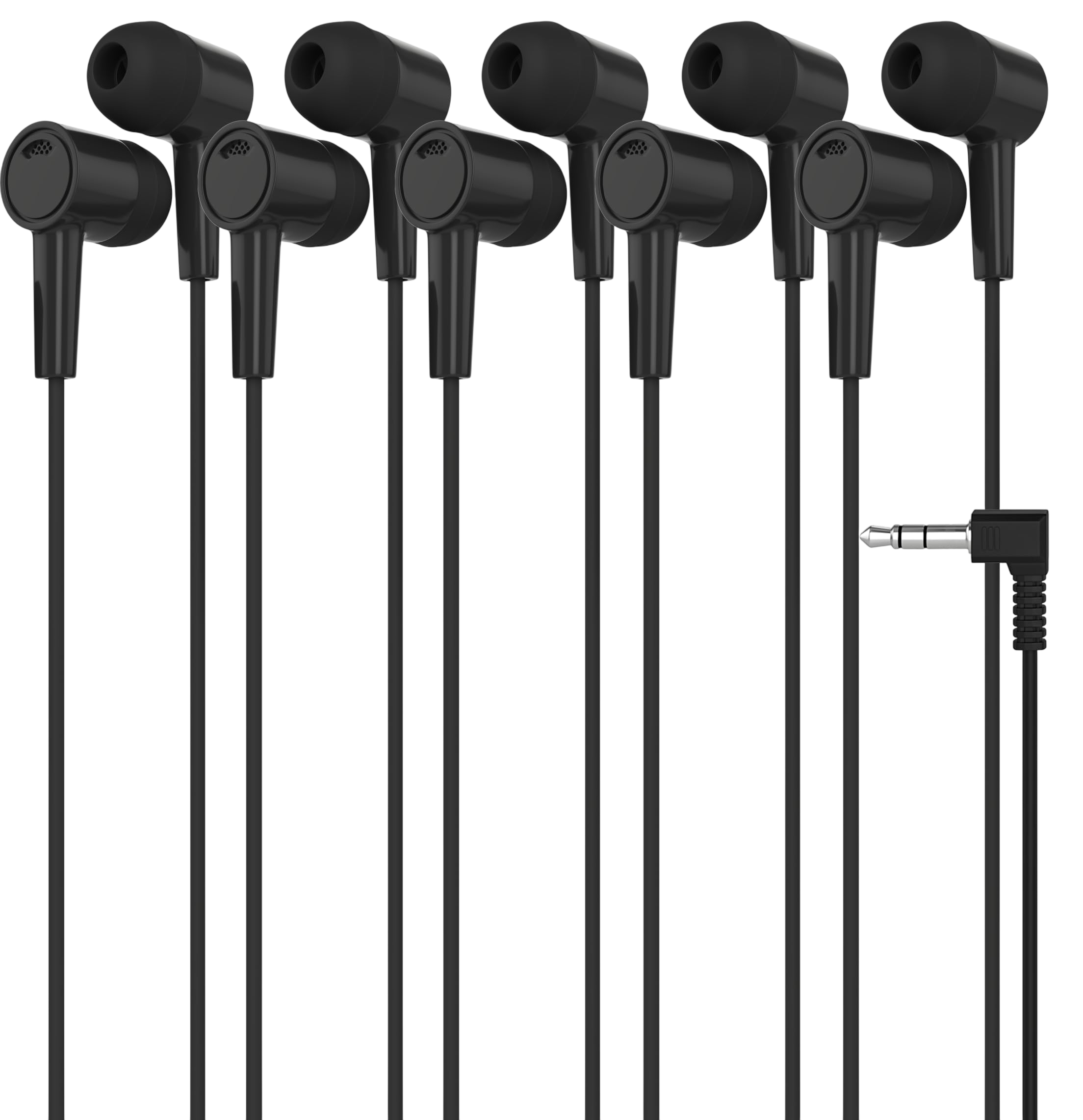 Maeline 5 Pack Earbuds in-Ear Stereo Headphones for School Classroom Library Travel Gym 3.5mm Jack Tangle-Free Wired Earphones for MP3 Phones Computer and Laptops Black