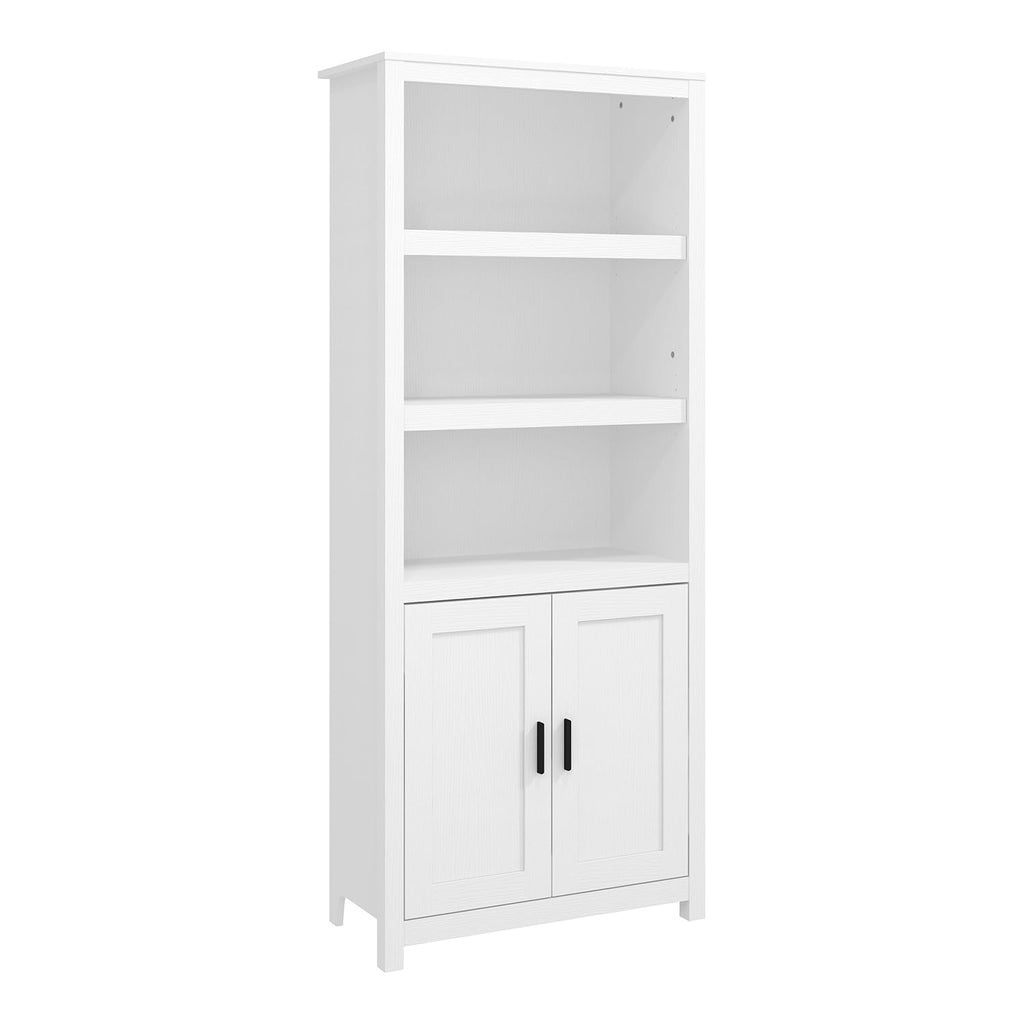 Panana Bookcase with Doors 5 Shelves Free Standing Display Bookshelf with Cabinet Storage Organizer Home Office Furniture (White)
