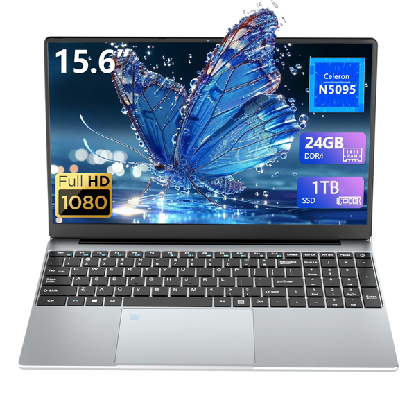 DUNHOO Gaming Laptop 15.6 Inch Lap top Laptops 24GB 1TB SSD N5095 Traditional Computers Notebook Computer 180 Angle Opening Fingerprint Unlock Backlit Keyboard1920X1080 FHD IPS Netbook Mini-HDMI