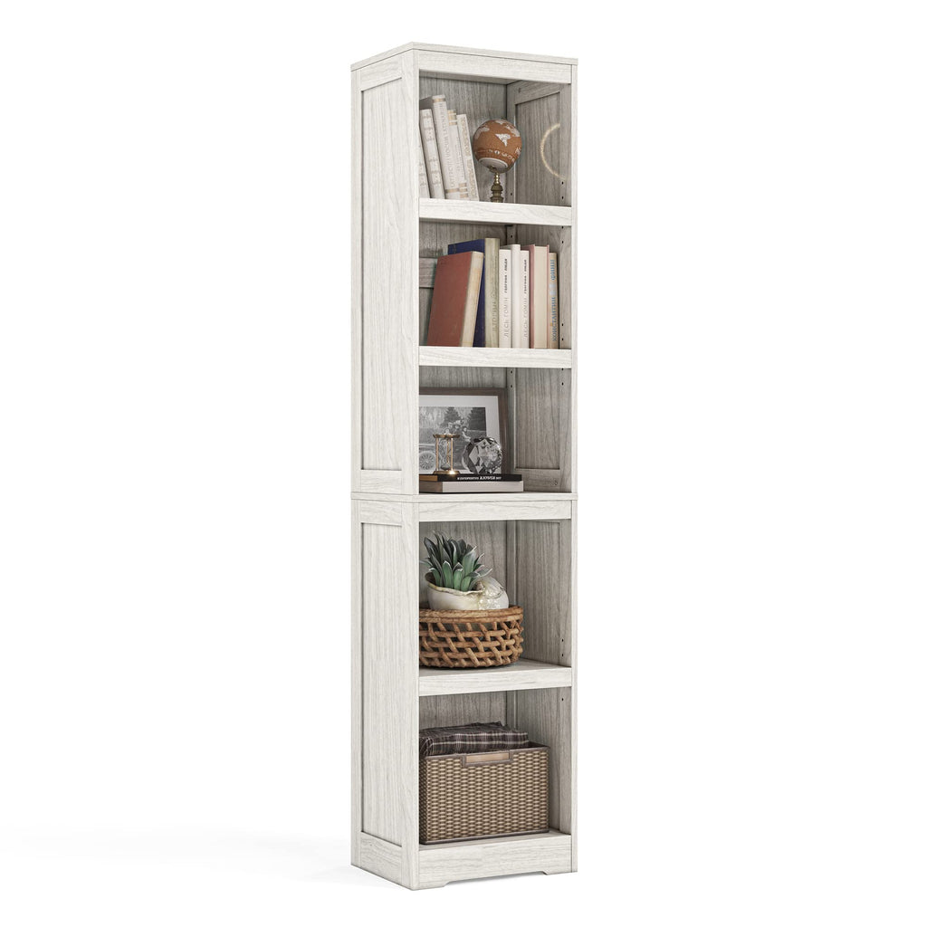 LINSY HOME 5-Shelf Bookcase Narrow Bookshelves Floor Standing Display Storage Shelves 68 in Tall Bookcase Home Decor Furniture for Home Office Living Room Bed Room - White Oak.