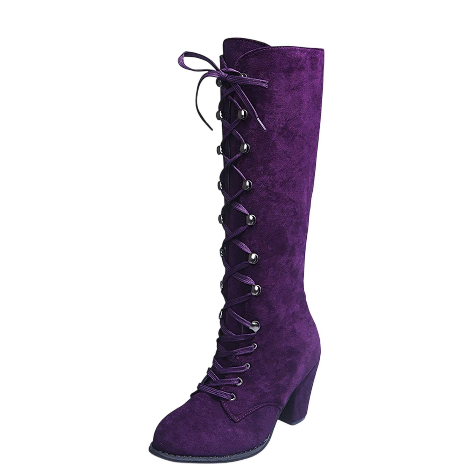 Sacfof Womens Suede Knee High Boot Ladies Lace Up High Chunky Heeled Winter Boots Combat Riding Military Boots For Women