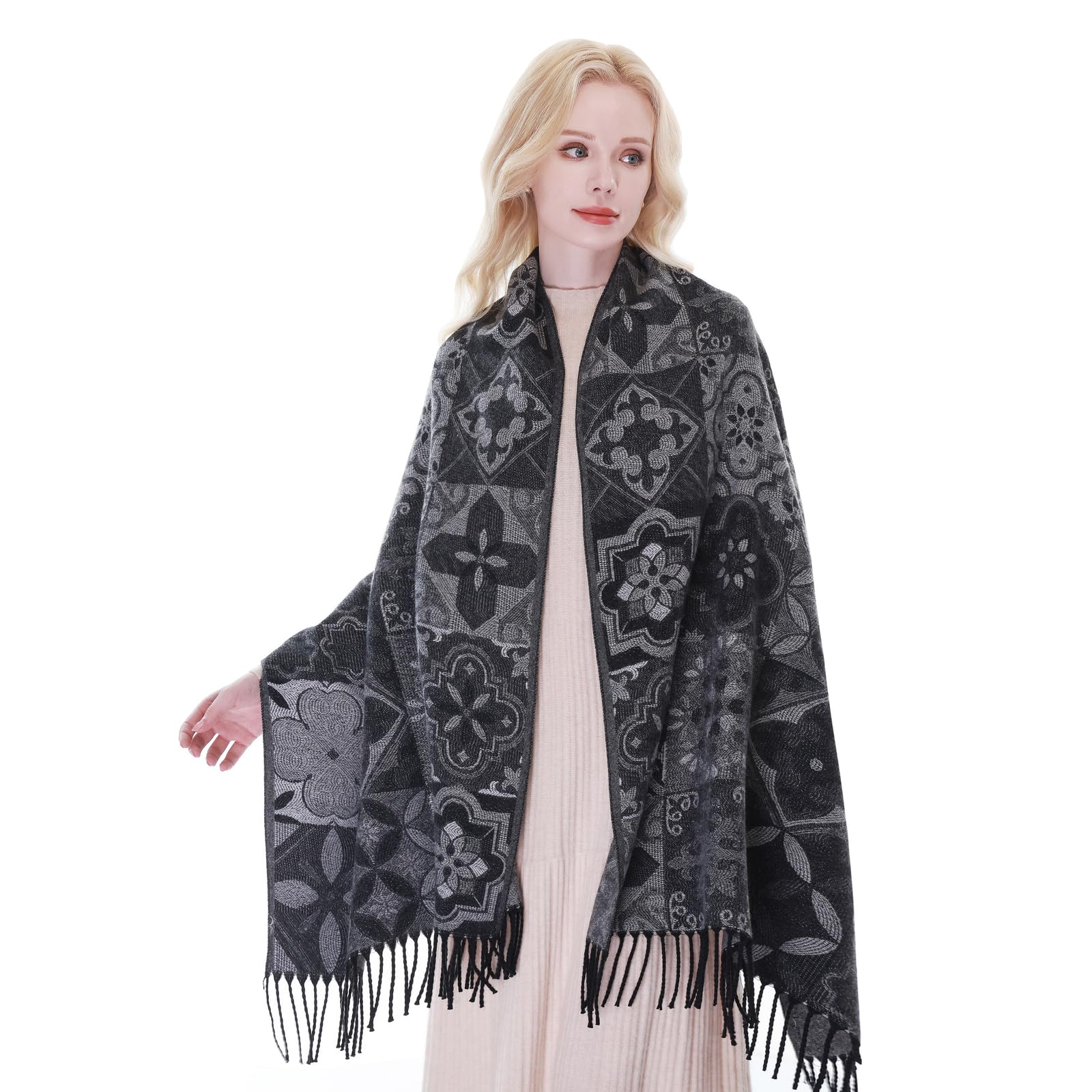 RIIQIICHY Reversible Plaid Pashmina Scarf for Women Jacquard Shawl Wrap Scarves