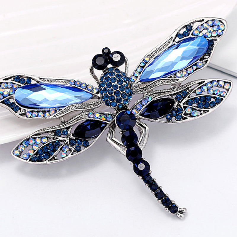 Vintage Blue Dragonfly and Diamond Brooch for Scarves