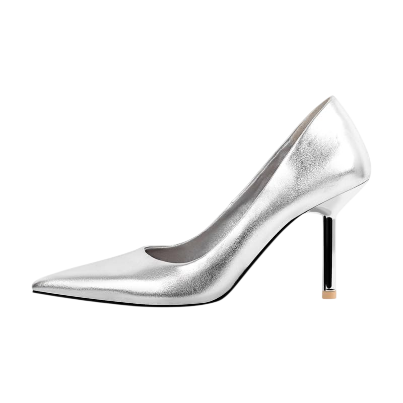 Stiletto Heels For Women Pumps Slip On Stilettos Mid Slim Heeled Pumps Stiletto Kitten Heels Closed Pointed Toe Heels Metallic Pumps For Wedding Prom Casual Work Party Dress Shoes Silver Size 14