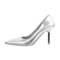Stiletto Heels For Women Pumps Slip On Stilettos Mid Slim Heeled Pumps Stiletto Kitten Heels Closed Pointed Toe Heels Metallic Pumps For Wedding Prom Casual Work Party Dress Shoes Silver Size 14