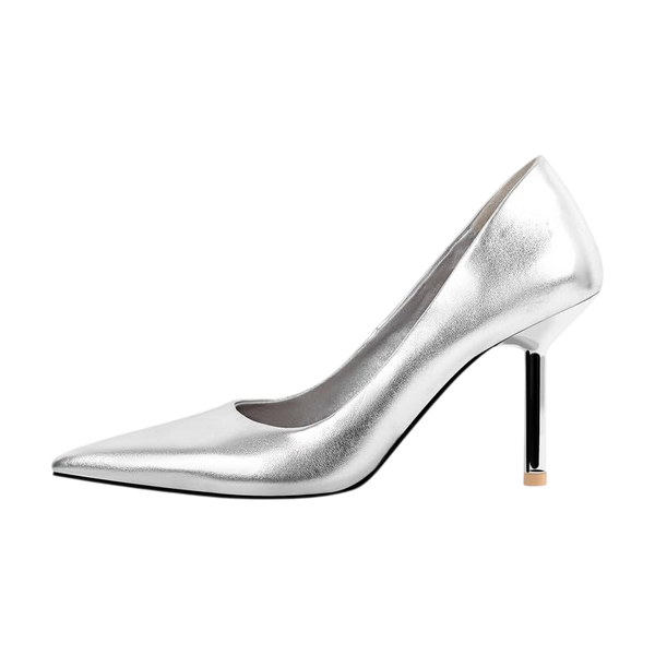 Stiletto Heels for Women Pumps Slip On Stilettos Mid Slim Heeled Pumps Stiletto Kitten Heels Closed Pointed Toe Heels Metallic Pumps for Wedding Prom Casual Work Party Dress Shoes Silver Size 14