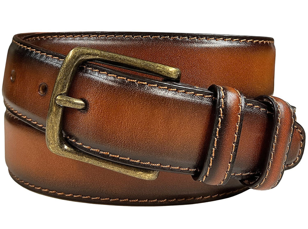 301012 Belts for Men Genuine Leather Dress Belt With Antique Buckle 1-3/8"(35mm) Wide (Tan 44)