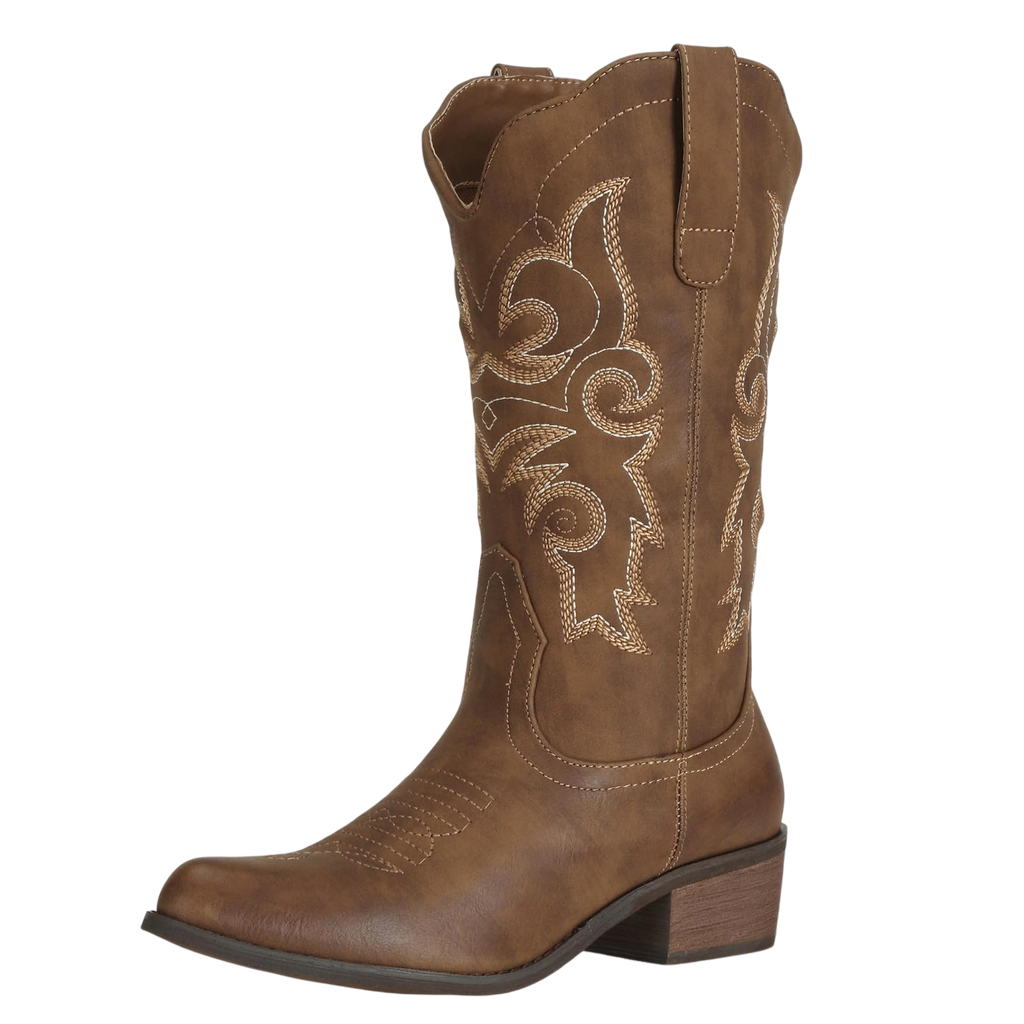 Js O L E Western Cowgirl Cowboy Boots For Women Mid Wide Calf Pointed Toe Riding Country Brown Boots Us Size 9