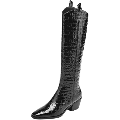 Aiuniind Riding Boots For Women Knee High Boots Chunky Crocodile Boots Low Heel Tall Boots Sexy Fall Boots Pointed Toe Black 7 5