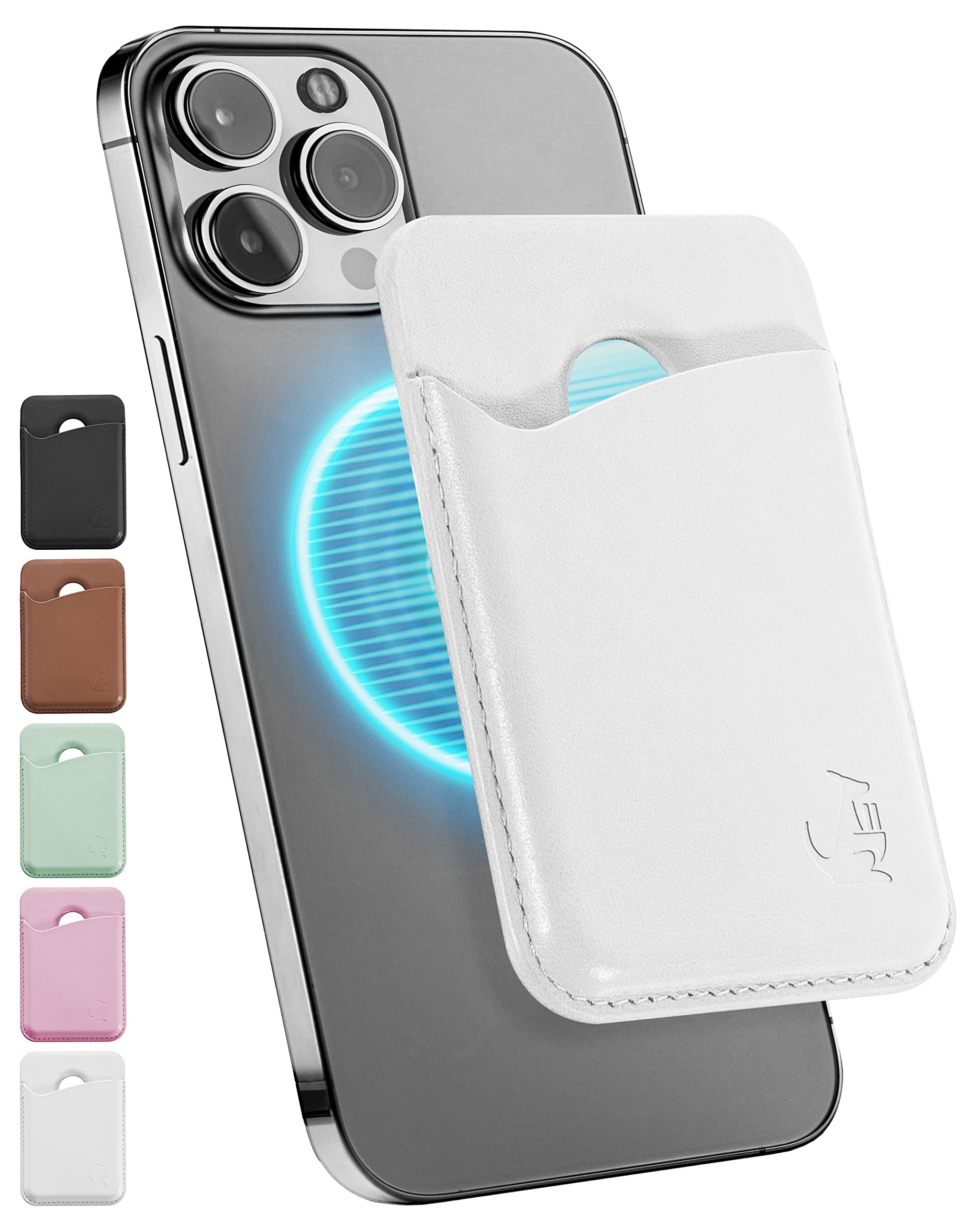 Wallaroo Wallets Genuine Leather MagSafe Compatible Phone Wallet Credit Card Holder for iPhone and Other Smartphones (White)
