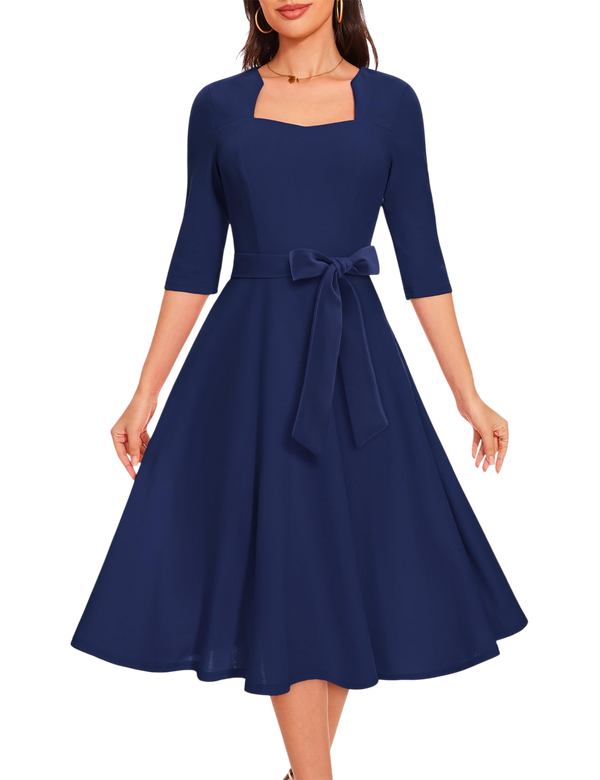 Plus Size Cocktail Dress Modest Dress for Church Work Dresses for Women Elegant Classy Wedding Guest Dresses for Women Homecoming Dresses Navy 3XL