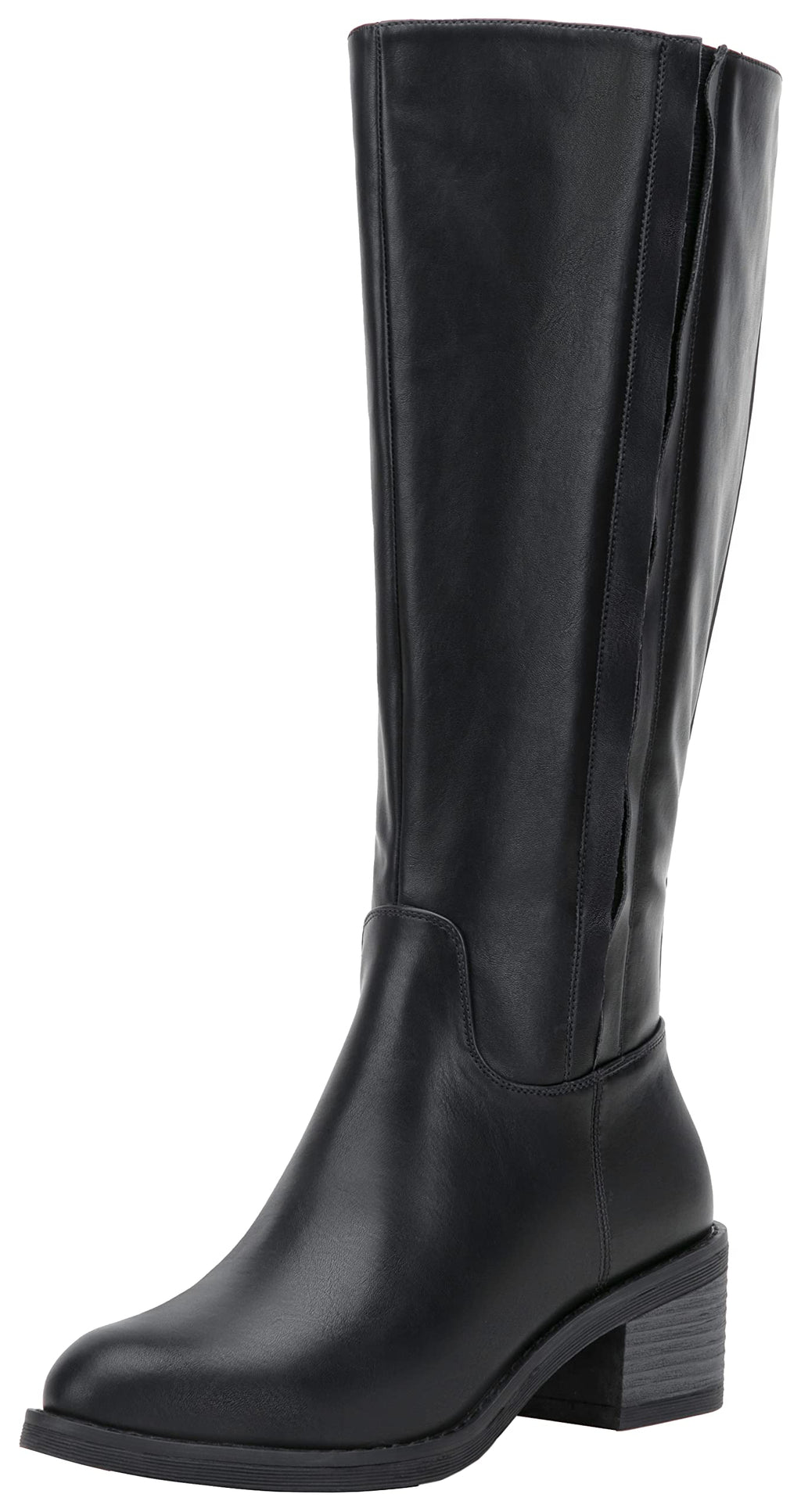 Jeossy Womens 9661W Knee High Boots Riding Boots for Women with Wide Calf Black Size 8W US- High Boots with Inner Zipper and Side Hidden Elastic Band(DJY9661W Black 08)