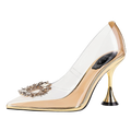 Hochfart Womens Clear Heels Rhinestones Slingback Crystal Pumps Pointed Toe Slip On Pump Transparent Pumps With High Heel Sandals Gold
