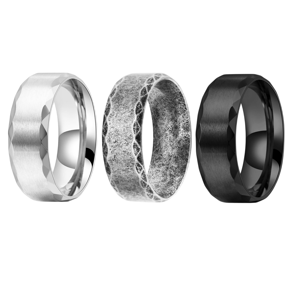 Nanafast 3PCS Stainless Steel Rings for Men 8MM Wedding Ring Set Simple Mens Rings Band Gold/Black/Silver Stainless Steel Rings for Men-3PCS2-9