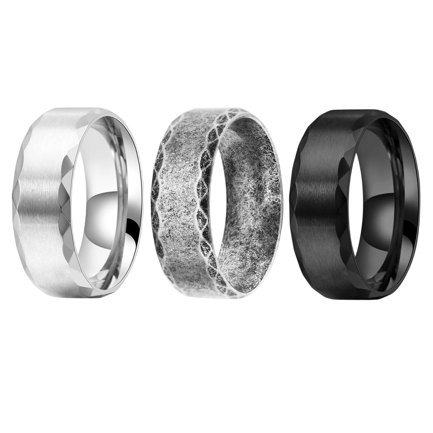 Nanafast 3PCS Stainless Steel Rings for Men 8MM Wedding Ring Set Simple Mens Rings Band Gold/Black/Silver Stainless Steel Rings for Men-3PCS2-9