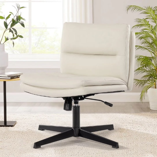 Armless Office Chair, Linen Wide Seat Home Office Chair, Cute Computer Chair With Swing Backrest