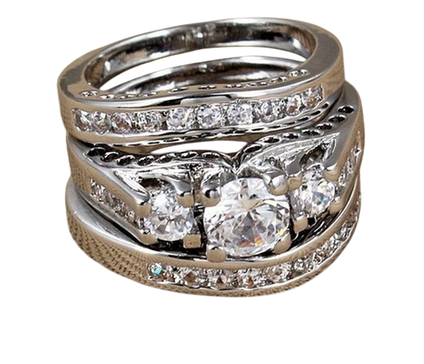 Couple Engagement Rings with Zirconia Stones
