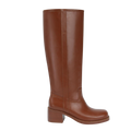 Gothictor Brown Knee High Boots For Women Comfortable Chunky Heel Square Toe Riding Moto Tall Boots Wide Calf