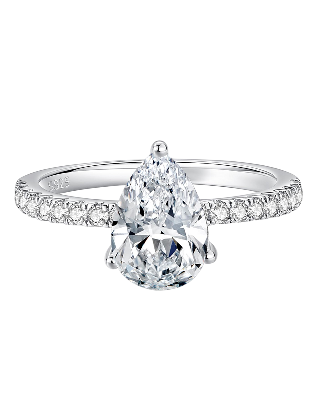 Oivley 2CT Pear Shaped Engagement Ring Teardrop Cubic Zirconia Sterling Silver Womens Promise Rings Fake Engagement Rings Solitaire CZ Engagement Rings for Women with 18K White Gold Plated-95
