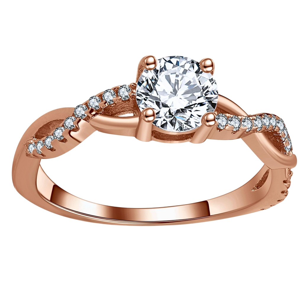 Twist CZ Engagement Rings for Women by Ginger Lyne | 1 Ct Faux Diamond Ring | 925 Sterling Silver 14K Rose Gold Wedding Rings for Women | Travel Promise Rings for Her - Size 9