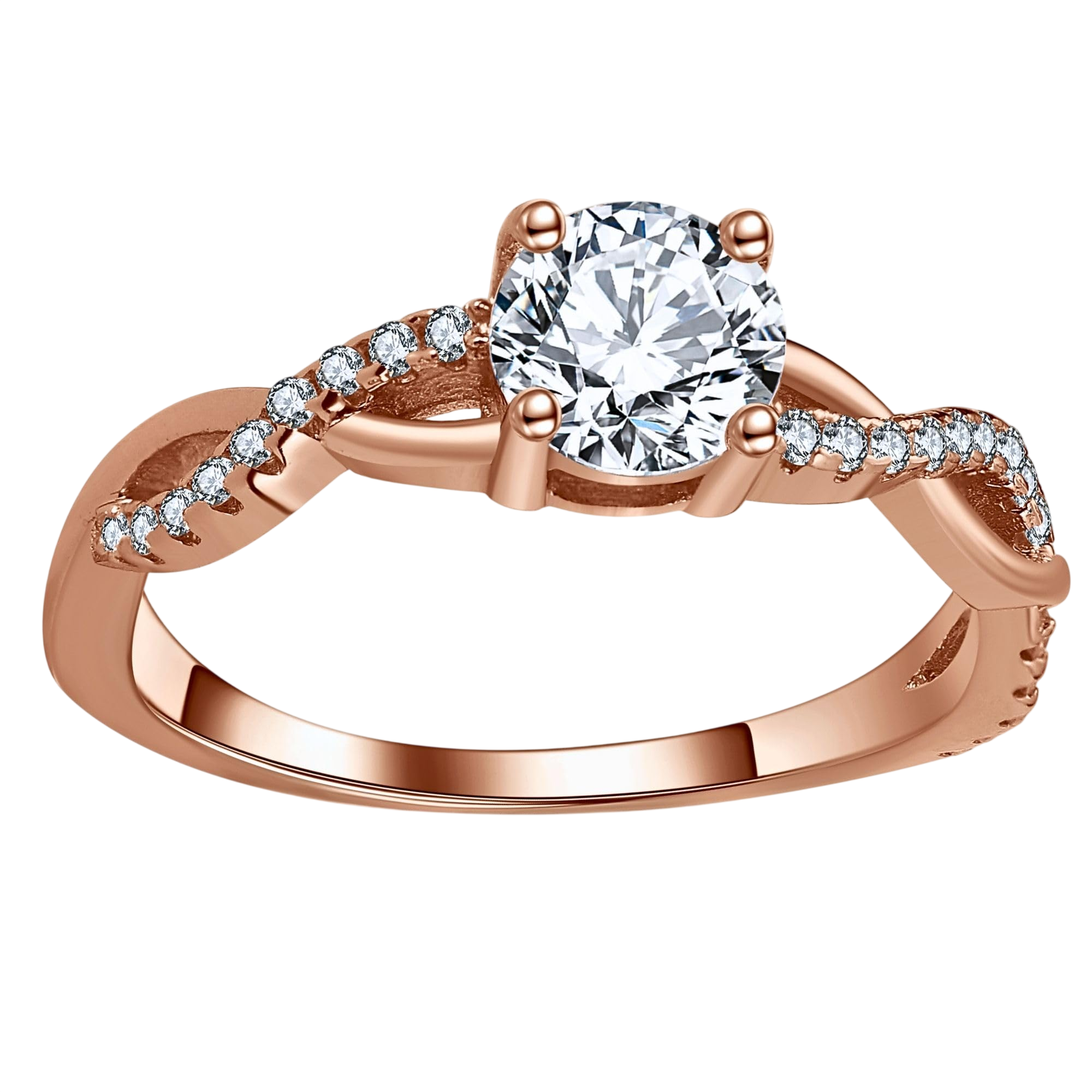 Twist CZ Engagement Rings for Women by Ginger Lyne | 1 Ct Faux Diamond Ring | 925 Sterling Silver 14K Rose Gold Wedding Rings for Women | Travel Promise Rings for Her - Size 9