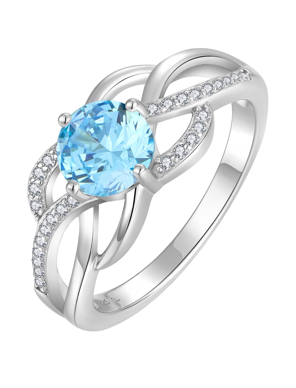 YL Celtic Knot Rings 925 Sterling Silver Twisted Ring Created Aquamarine Infinity Statement Rings for Women-size5