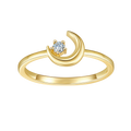 MINDDHA 14K Gold Plated Rings- Cubic Zirconia Simulated Diamond Band Ring- Crescent Moon Star Rings/Gold Rings for Women- 2mm Band Size 11