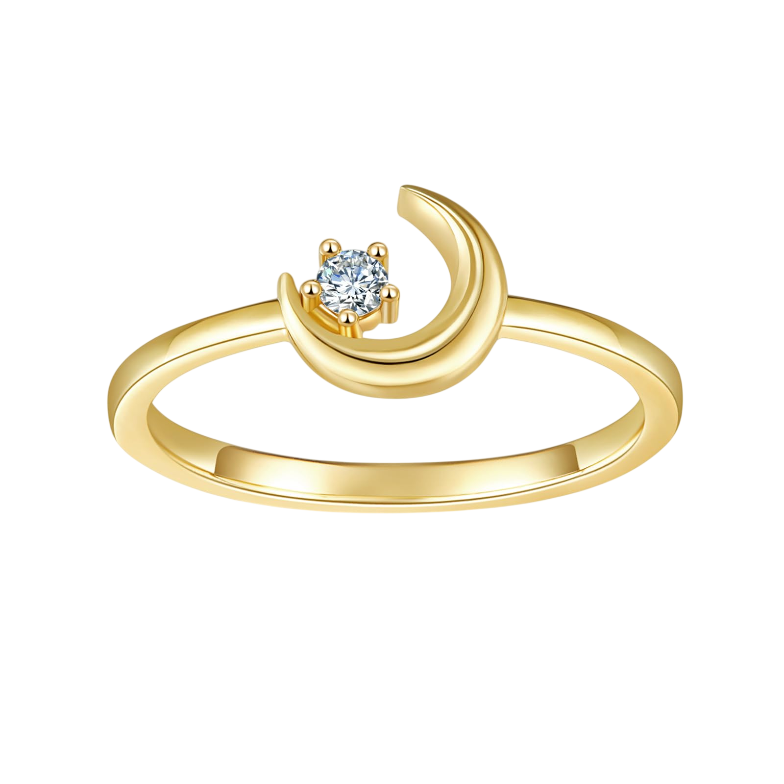 MINDDHA 14K Gold Plated Rings- Cubic Zirconia Simulated Diamond Band Ring- Crescent Moon Star Rings/Gold Rings for Women- 2mm Band Size 11