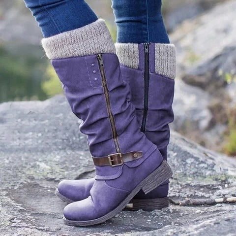 Knee-High Women's Riding Boots with Side Zipper
