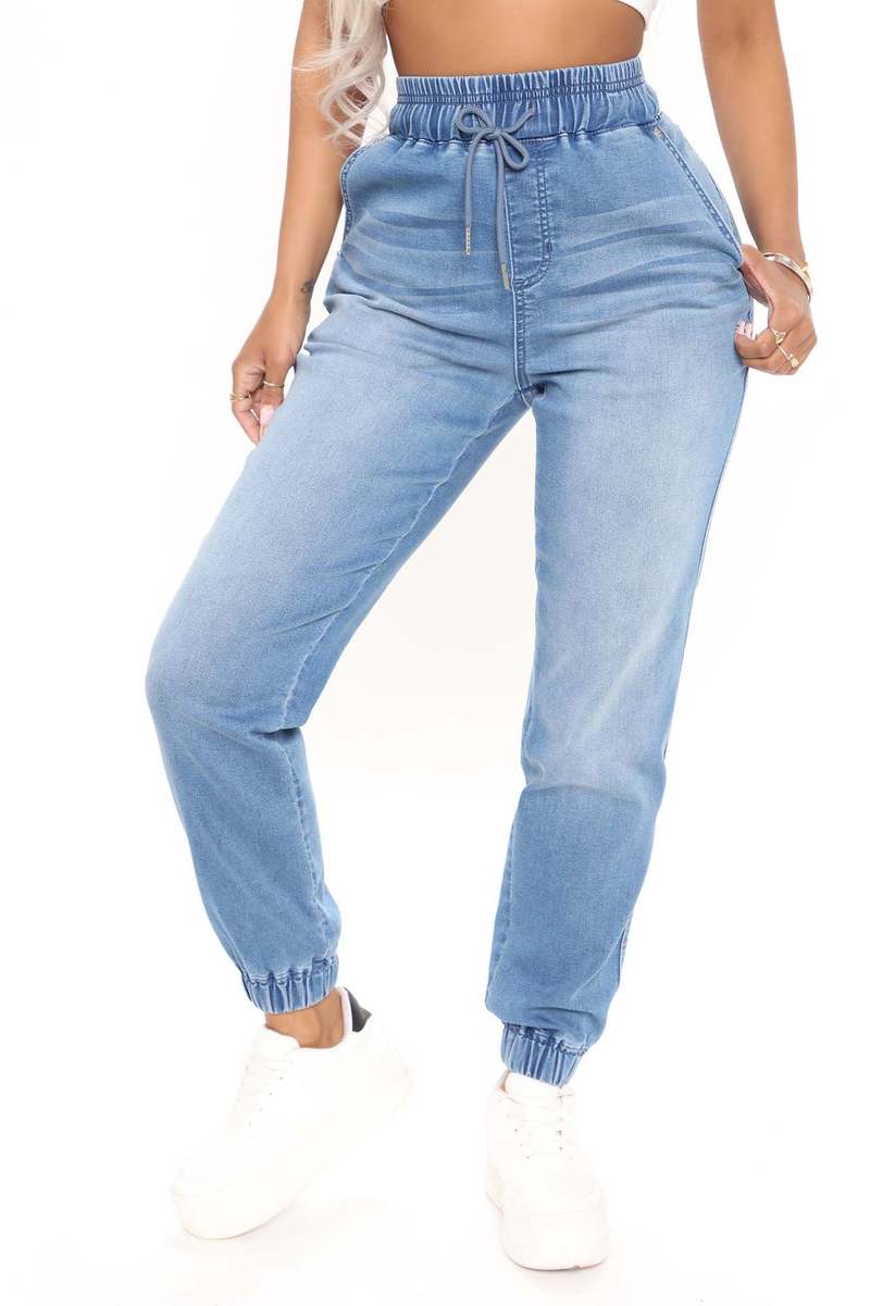 Light Blue Women's High-Waisted Stretchy Denim Joggers