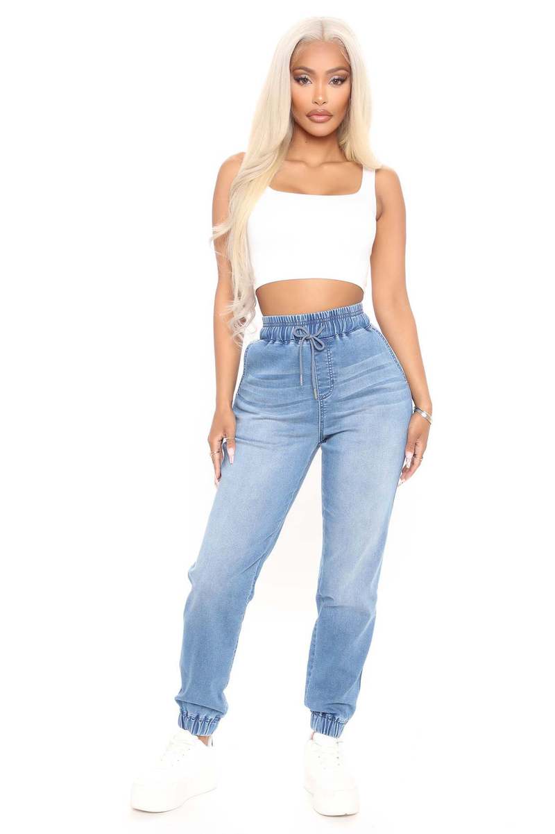 Light Blue Women's High-Waisted Stretchy Denim Joggers