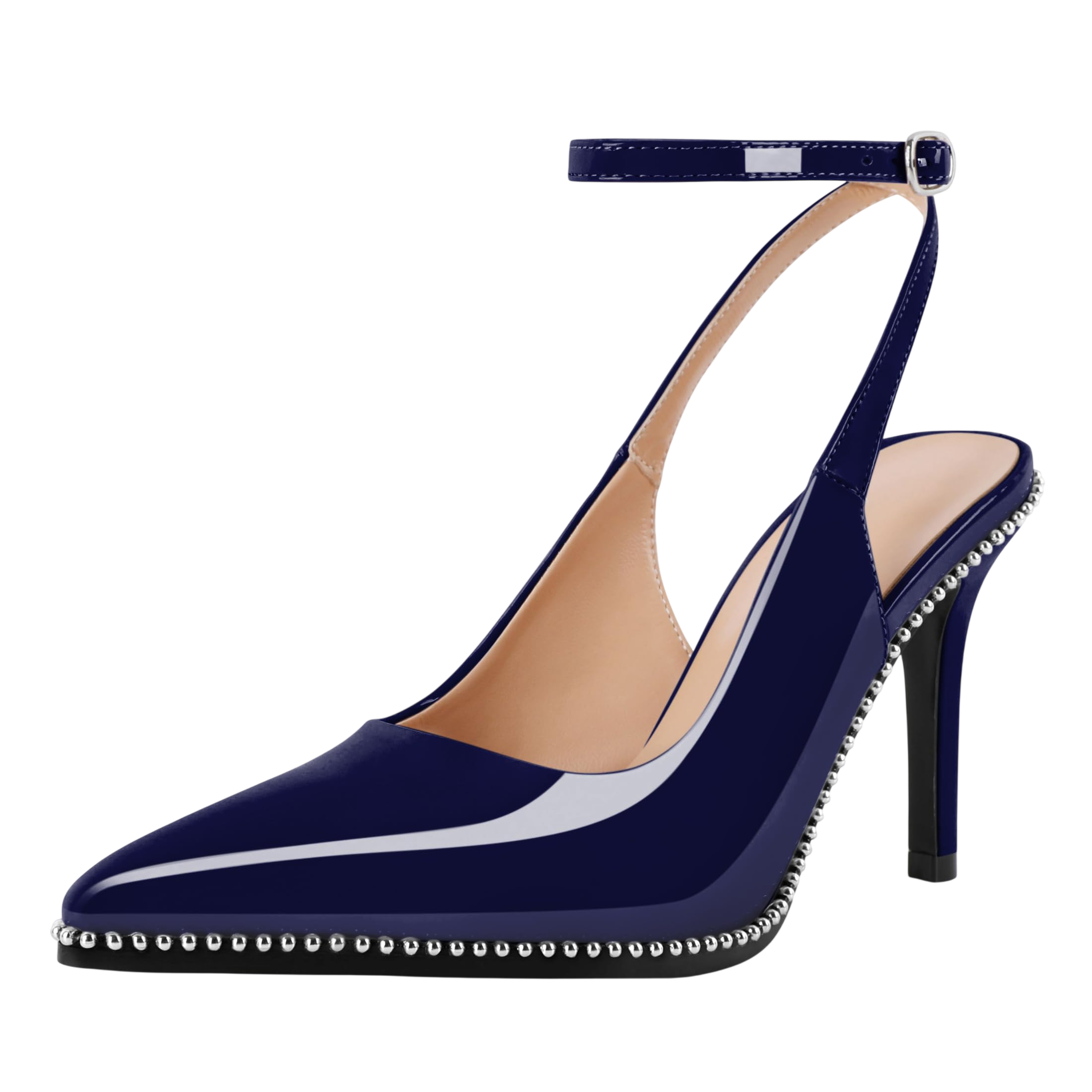 Soireelady Navy Pumps For Women Ankle Strap Heels Sling Back Heels Beaded Pumps Stilettos High Heel Pumps Shoes 3 5 Inches Navy Us Size 10 5