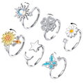 FUNEIA 6Pcs Fidget Ring for Women Anti-Anxiety Rings Adjustable Open Stackable Spinner Rings Set