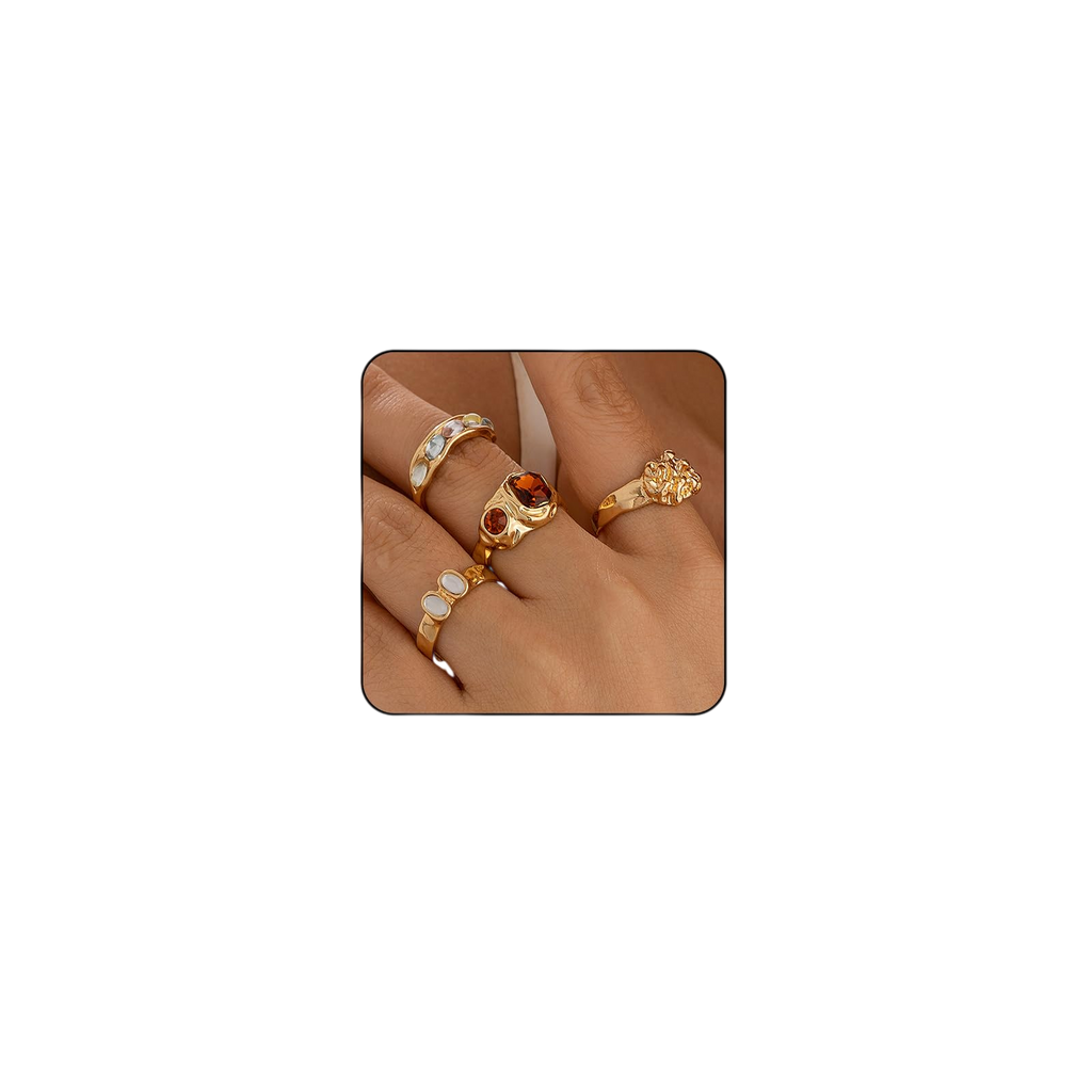 ONBRIG Chunky Gold Rings for Women Silver Chunky Rings Set Adjustable Thick Rings Gold Statement Rings Chunky Sliver Rings for Women Chunky Gold Jewelry (4-Gold 4pcs)