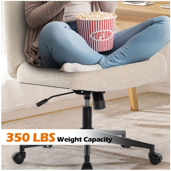 Armless Office Chair, Linen Wide Seat Home Office Chair, Cute Computer Chair With Swing Backrest