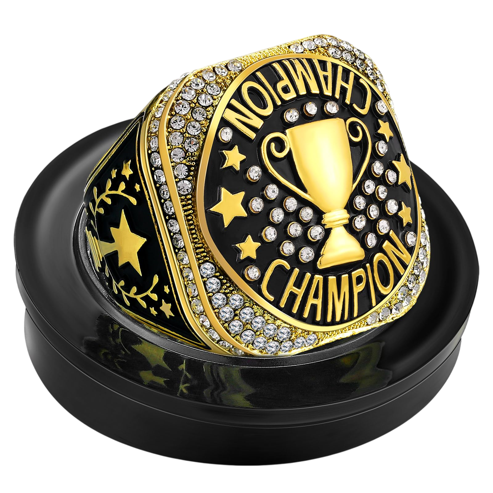 Highergo Championship Rings with Display Stand and Neck Chain Size 11 Football Soccer Basketball Volleyball Champion Rings Trophy Rings Sport Award Gift for Winner Tournament Award Gift(Champion)